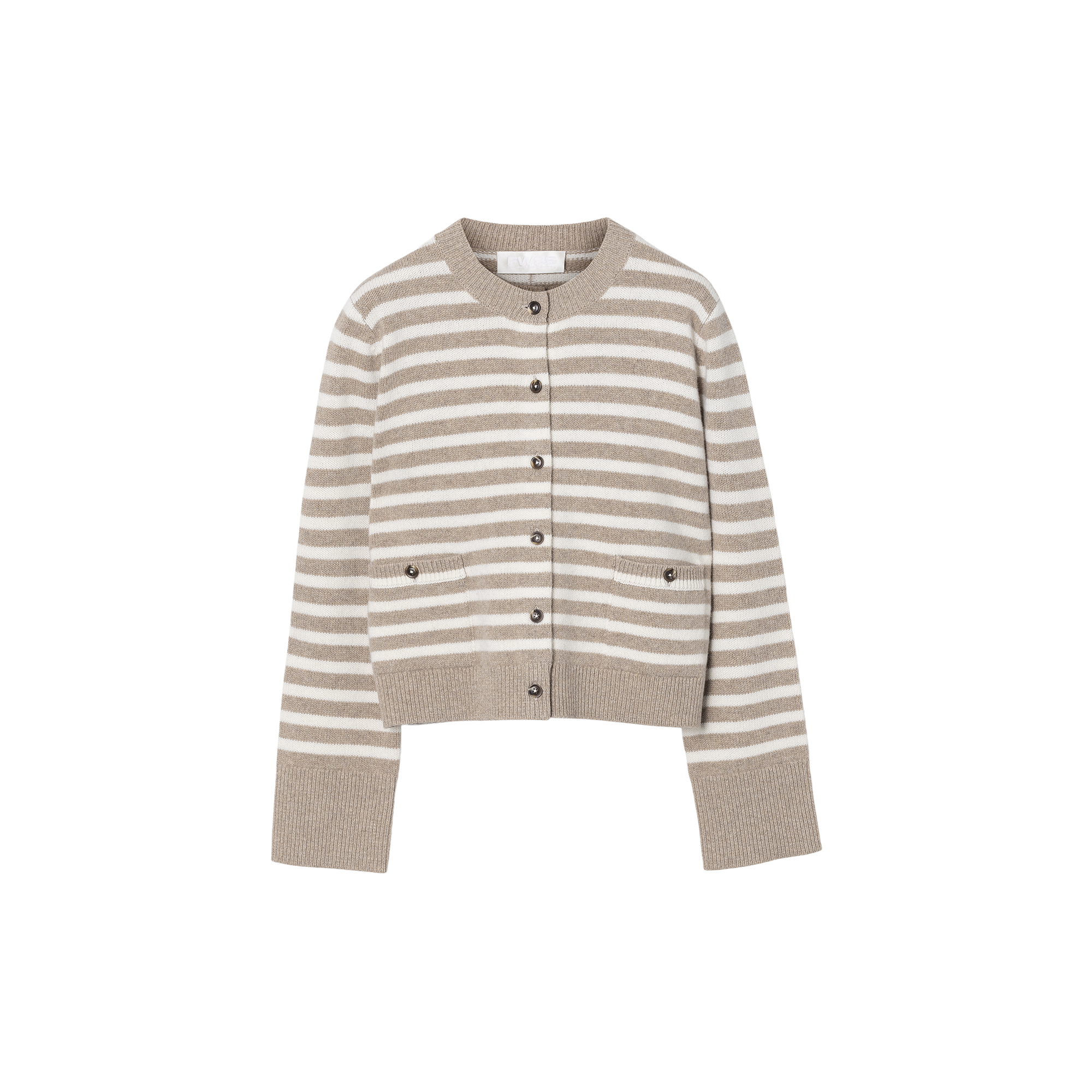 Structured Wool Cardigan, Oatmeal Snowflake Stripe